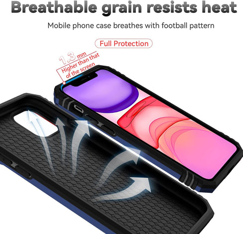 iPhone 11 Case, Navy Blue, Dual Layer, 15 FT Military Grade Drop Protection, Camera Lens Cover, HD Screen Protector,