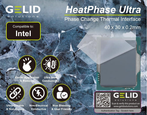 Gelid Solutions HeatPhase Ultra Thermal Pad for CPU, 40x30x0.2mm, 8.5W/mk, Non-Electrical Conductive