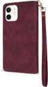 ZZXX Wallet Case for iPhone 12 Pro, Premium Soft PU Leather Zipper Folio with Card Slot, Wine Red 6.1 inch