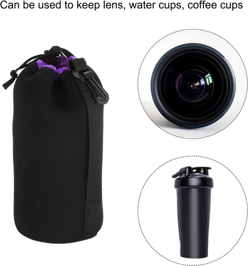 PATIKIL Camera Lens Bag, 3.5" IDx9.8 H Drawstring Lens Pouch with Thick Neoprene, Lens Case for DSLR, Black, Purple