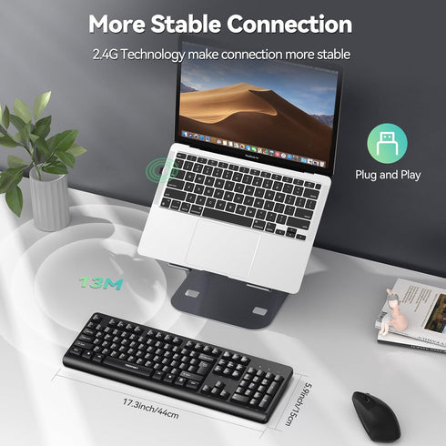 TECKNET 2.4G 11/10/8/7 Wireless Keyboard, Silent Full-Size USB Keyboard with Number Pad, Ergonomic Keys & Adjustable