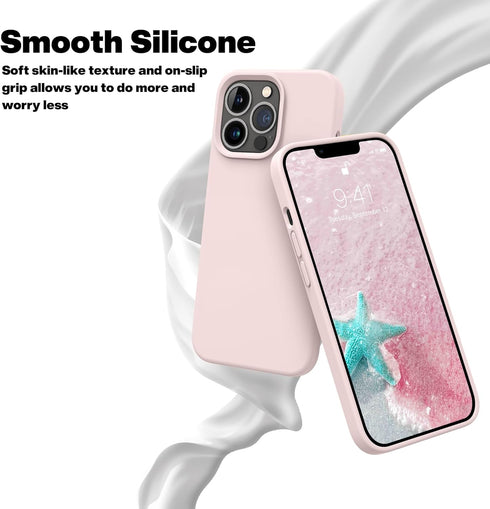 OTOFLY iPhone 13 Pro Case - Slim Liquid Silicone, Shockproof, Anti-Scratch Microfiber Lining, 6.1" (Chalk Pink)