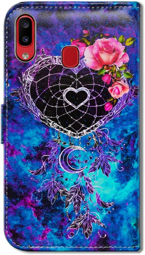 Case for Samsung Galaxy A20/A30, Dream Catcher Flower Folio Leather Cover with Credit Card Slot, Kickstand