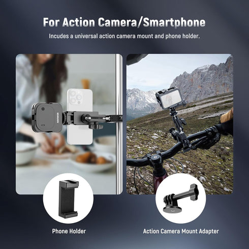 NEEWER Super Clamp with 3" Dual Ballhead Magic Arm, Phone Holder, Action Camera Clamp Mount for Flat/Round Surfaces