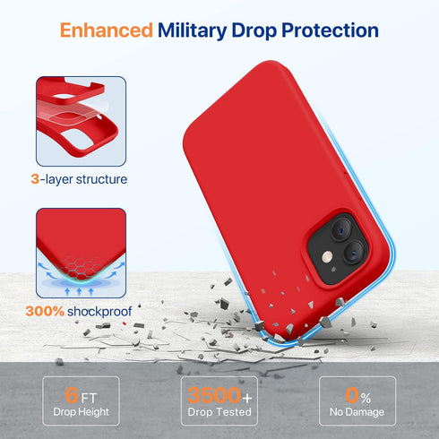 Miracase iPhone 12/12 Pro Case - Liquid Silicone Gel Rubber Shockproof Full Body Protection, Red