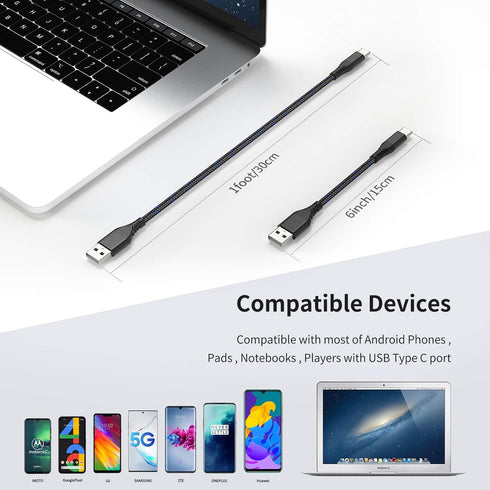 3 Pack 6-inch Braided USB-C Charging Cable, Fast Charging Type C for Samsung Galaxy S22 Ultra, Note 20, LG V30, Pixel 6.