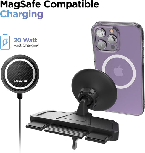 Galvanox Wireless Charging Car CD Slot Phone Holder - Magnetic Mount Charger Compatible with MagSafe