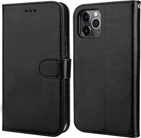 Bocasal Wallet Case for iPhone 11 Pro Max, Black, with Card Holder, PU Leather, Magnetic Detachable Kickstand,