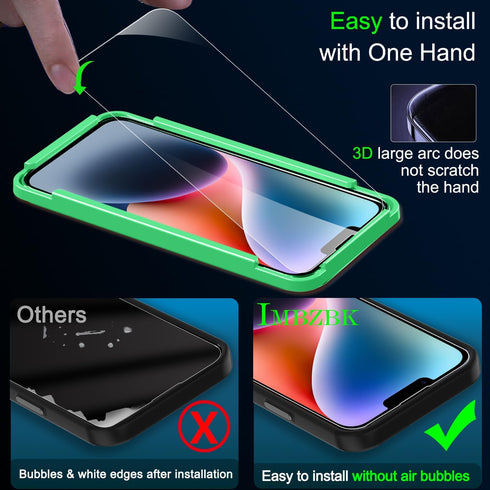 IMBZBK iPhone 14 Screen Protector 3 Pack - Tempered Glass, 9H Anti-Scratch, Case Friendly, with Camera Lens Protectors.