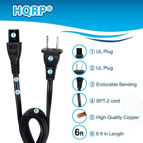 HQRP 6ft AC Power Cord Long Compatible with Pioneer DVD DVR Player Mains Cable, Black