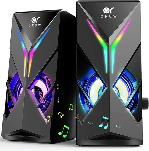 OROW 10W Computer Speakers, RGB Desktop Speakers with Volume Control, Colorful LED for Monitor/Laptop, 3.5mm Aux