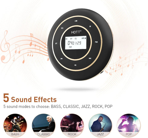 HOTT C105 CD Player Portable Anti-Shock Personal Portable CD Player with Headphones USB AUX Output for Car Travel Home