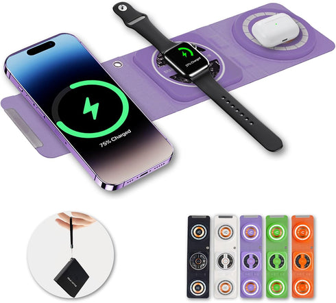 3 in 1 Foldable Magnetic Wireless Charger Keychain, 15W Fast Travel Charger for Phone 15/14/13/12 Pro/Max/Plus,