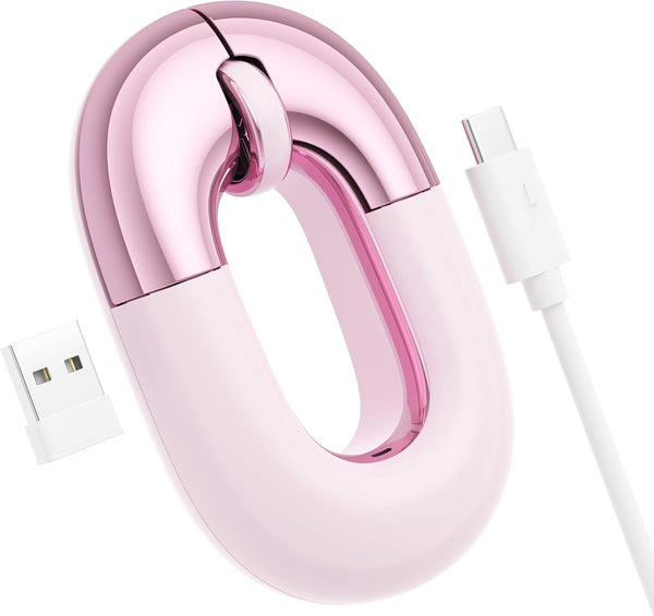 FOPATO Travel Mouse, Pink Wireless Mouse, Dual Mode Bluetooth & 2.4G, Rechargeable Silent