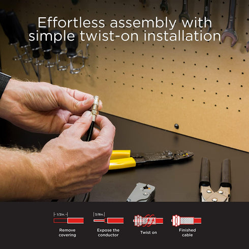 UltraPro RG6 F-Type Twist-On Coaxial Connector, 4 Pack, No Tools Required for Custom Cables