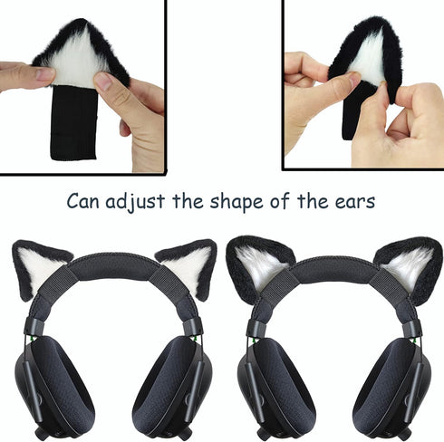 RUKUHOT Cute Cat Ears Headphone Attachment,Adjustable Design Fit for Logitech G PRO HypreX Cloud/Cloud Flight Headphones and More,Cosplay Kitten Ears,(Headphones not Included), Black & White