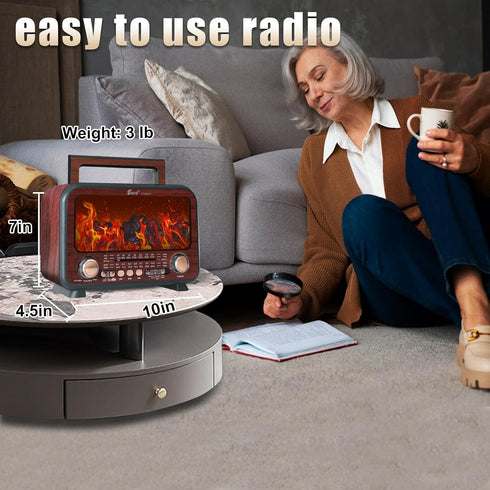 T.TAOMI Retro Portable Radio AM FM SW Shortwave Radio with Bluetooth Speaker,Flame Atmosphere Lamp Battery Operated,SUB