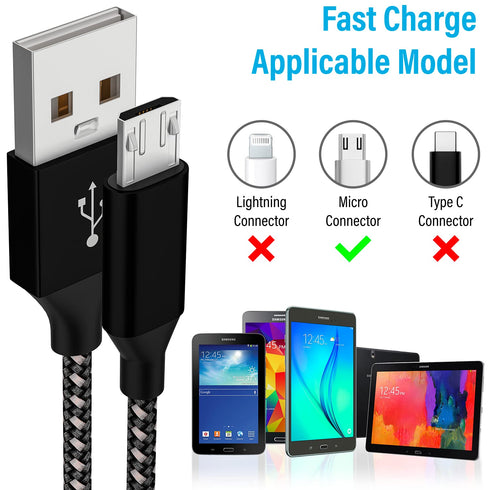 Micro USB Cable 6FT, Long Braided Fast Charging Sync Cord Compatible with Galaxy S7, S6 Edge, Kindle, Android