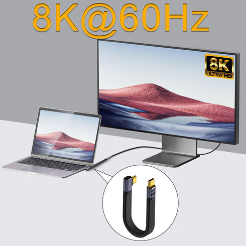 QIANRENON 240W USB4.0 C 90°Angle PD Fast Charging Short Cable, Type C 4.0 Male to Right Angle C Male Flat Flexible Data