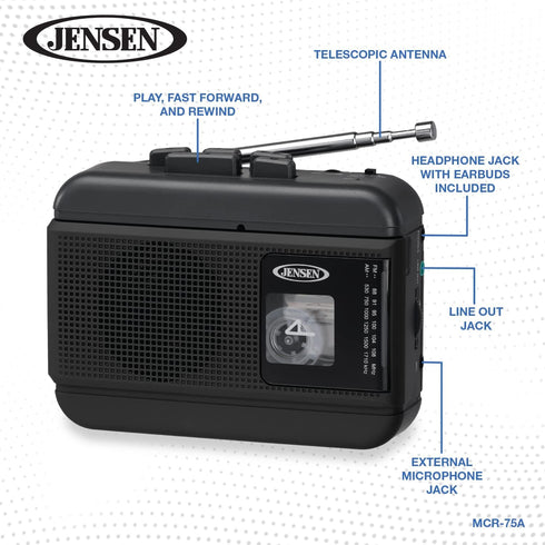 Jensen Cassette Personal Player/Recorder with AM/FM Radio