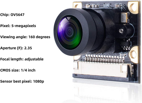 Smraza 5 1080p OV5647 4 3 3 2 Camera Module Megapixels Sensor, Adjustable Focus Wide Angle Fish-Eye Lens Webcam