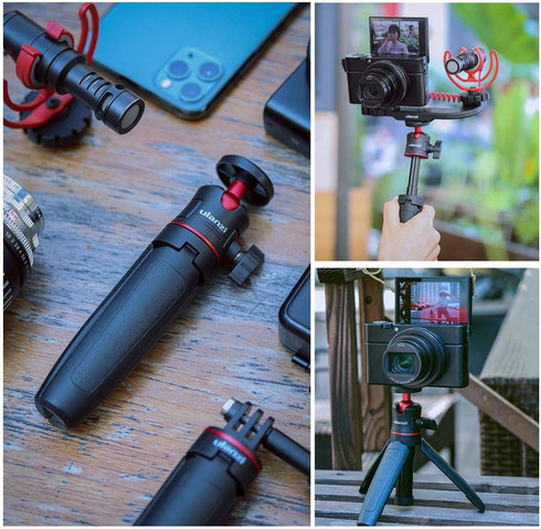 Black Mini Tripod for Camera, 1/4" Screw Universal for Sony/Canon/Nikon/Fujifilm, Extendable Handheld Vlogging Tripod