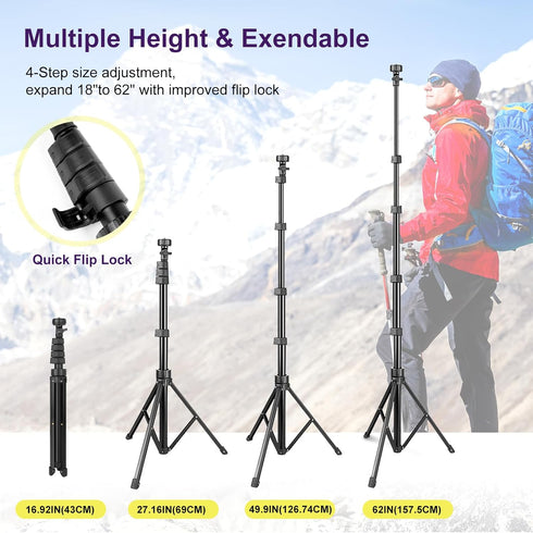UBeesize 62" Phone Tripod & Selfie Stick, Camera Tripod Stand with Wireless Remote, Compatible with iPhone
