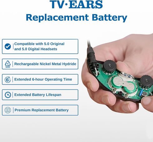 TV · EARS Replacement Battery Original & Digital Headsets - Reliable Power Source for Your Headsets - Rechargeable Long-Lasting Battery up to 6 Hours on a Full Charge- 1-Pack