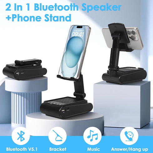 Multi-Angle Adjustable Mobile Phone Holder with Built-in Bluetooth Speaker, Easy to Carry, Unique Gift