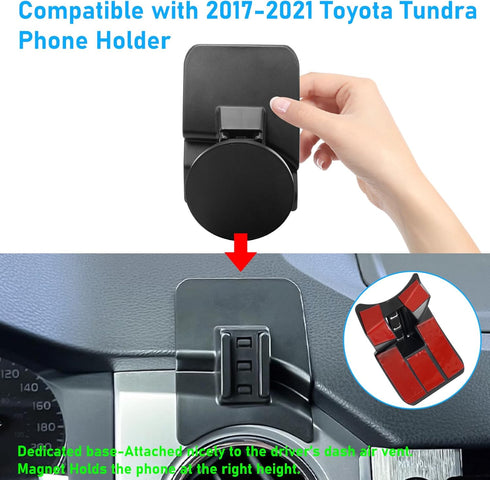 Phone Holder Compatible with Toyota Tundra 2017-2021, 2nd Gen Magnetic Air Vent Mount, 360° Rotation Dashboard Stand