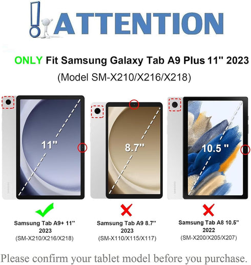 Keyboard Case with Screen Protector for Samsung Galaxy Tab A9+ 11 Inch 2023, Magnetically Detachable Bluetooth