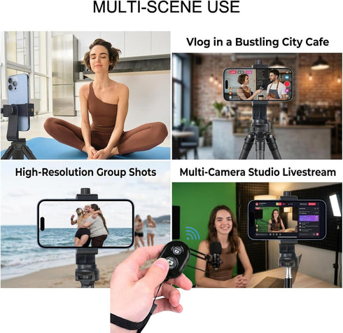 Ruittos Phone Tripod Mount Adapter with Camera Remote Controller, Cell Phone Holder Clip with Adjustable Clamp