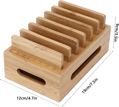 Bamboo Charging Station Rack for Multiple Devices, Universal Docking Station USB Multi-Charger Organizer Compatible