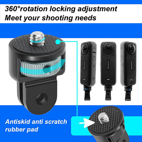 Aluminum Camera Tripod Mount Adapter with 1/4"-20 Adapter Screw for Insta 360 X4 X3 X2 X, DJI Pocket 2, Go Pro
