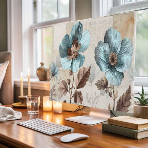 Singingin 65 Inch, Teal Broccoli TV Dust Cover Rustic Farmhouse Flower Leaf Retro Brown Computer Monitor Cover