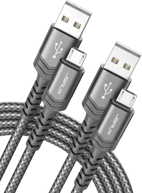 JSAUX Micro USB Cable Android Charger (2-Pack 6.6FT) Nylon Braided Cord for Galaxy S7 S6 J7 Edge Note 5, Grey