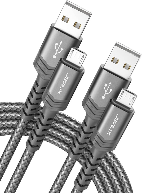 JSAUX Micro USB Cable Android Charger (2-Pack 6.6FT) Nylon Braided Cord for Galaxy S7 S6 J7 Edge Note 5, Grey