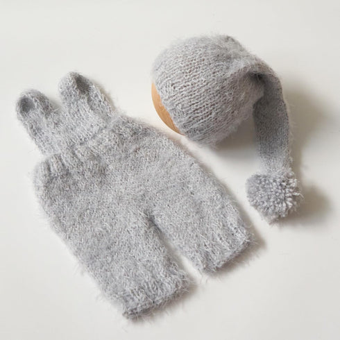 Vemonllas Newborn Photography Props - Knit Romper & Hat Outfit for Baby Photoshoot, Crochet Overall Sleepy Cap Costume