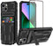 iPhone 15 Black Case: Shockproof Wallet Cover with Card Holder, Kickstand & Screen Protectors for 6.1" Model.