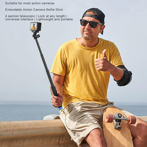 Yunseity 4 360 Extendable Action Camera Selfie Stick, Section Camera Extendable Selfie Pole with Soft Rubber Grip