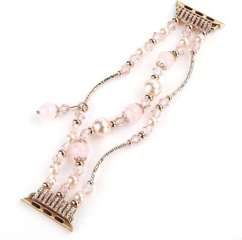 GEMEK Compatible Apple Watch Band 38/40/41mm, Rose Gold Women Pearl Bracelet Strap (Pink)