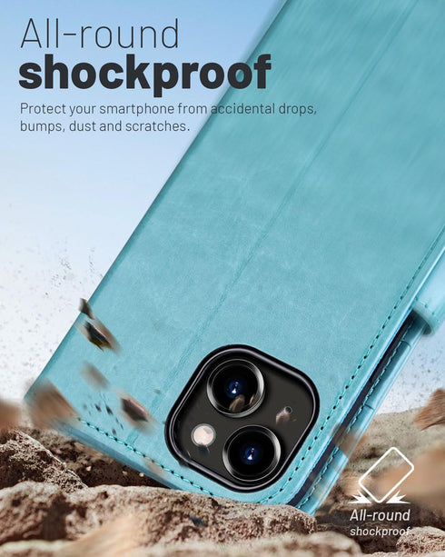 OCASE iPhone 15 Wallet Case, Mint Green PU Leather Folio, RFID Blocking, Card Holders, Shockproof TPU, 6.1" 2023.