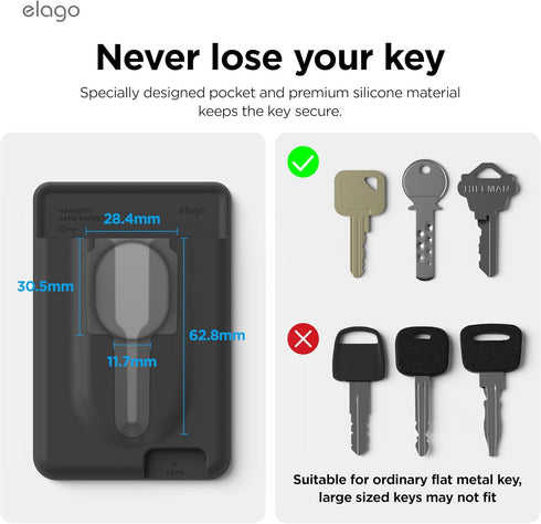 elago Key Magnetic Wallet Card Holder for iPhone 15/14/13/12 Series, 2-Cards Compatible with MagSafe, Scratch