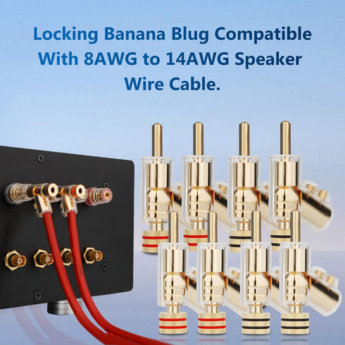 Monosaudio Locking Banana Plugs, 8Pcs 45 Degree Double Screw Speaker Banana Connector for 8-15 Gauge Speaker Wire