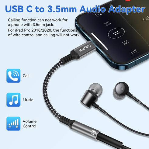 USB Type C to 3.5mm Female Headphone Jack Adapter, (2-Pack) USB C to Aux Audio Dongle Cable Cord Compatible with iPhone 15/15 Plus/Pro/Pro Max, iPad Pro, Samsung Galaxy S23/S23/S22/S21Ultra, MacBook