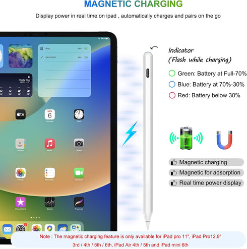 Magnetic Wireless Charging Pencil 2nd Generation for iPad with Palm Rejection, Tilt Sensitivity - Compatible with iPad