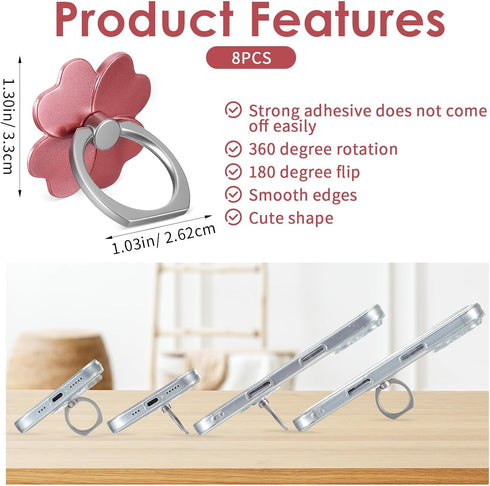 Teaaha 8 360 180 Pcs Cell Phone Ring Holder, Rotate and Adjustable Ring Holder for Phone Case, Rings Stand for Cell