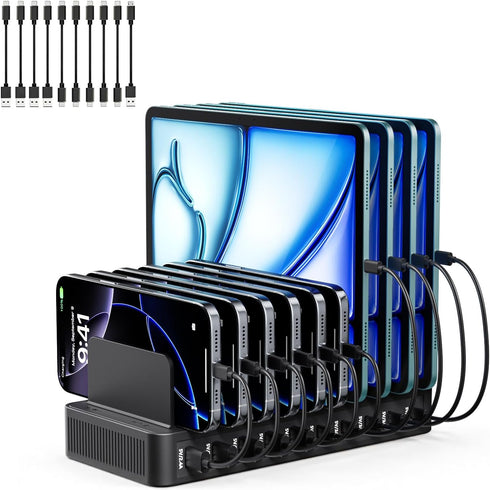 nongxiang USB C Charging Station for Multiple Devices, 10-Port 100W Charging Dock, with