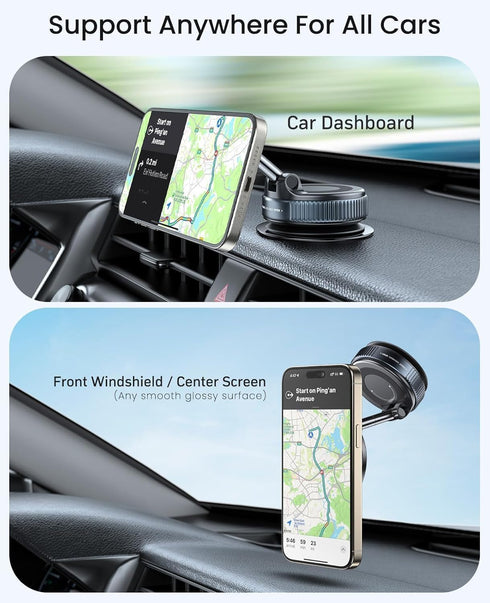 Generic 2026 3 360 Upgraded Vacuum Magnetic Car Phone Holder with Rings Ultra Suction Cup Phone Mount for MagSafe Cell