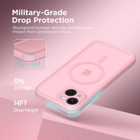 CAPRARO iPhone 14 Case, Peach Pink - Shockproof, Slim, Translucent Matte, 14FT Drop Protection, Full Camera Protection,
